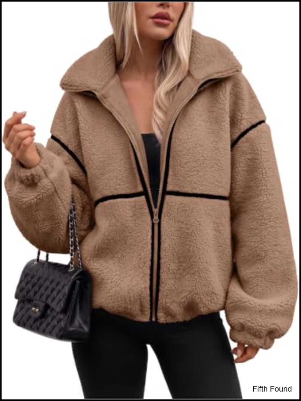 Oversized Sherpa Fleece Zip Up Jacket Faux Fur Collar
